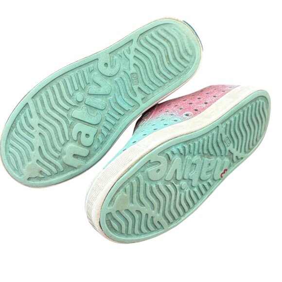 Native Kids Jefferson Glitter Slip-On Shoes C10 Aqua & Pink EVA Lightweight - Picture 7 of 7